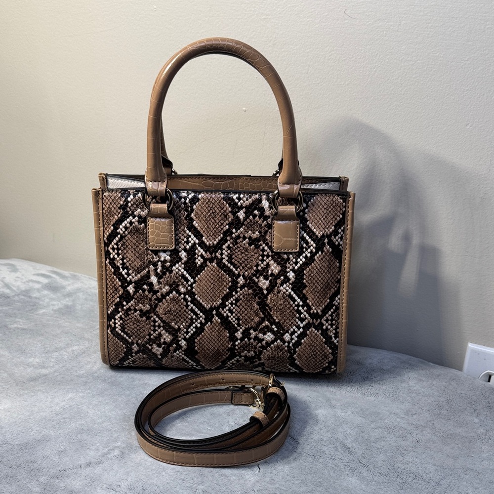 ALDO Snake Print Small Tote - Tan Brown White - Gold Hardware - Like New - Picture 4 of 12